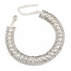 Bridal/ Wedding/ Prom/ Party Austrian Crystal, White Glass Pearl Bracelet In Rhodium Plating - 18cm L/ 5cm Ext