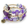 Pale purple Shell Nugget, Glass Beads Coil Flext Bracelet - Adjustable