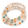 3-Strand Light Pink Glass Bead, White Freshwater Pearl Stretch Bracelet - 19cm L