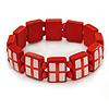 Red Wooden England Flag Stretch Icon Bracelet - up to 20cm L