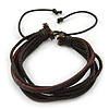 Unisex Dark Brown Multi Cotton, Leather Cord Friendship Bracelet - Adjustable
