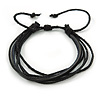 Unisex Black Multi Cotton and Leather Cord Friendship Bracelet - Adjustable
