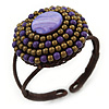 Purple/ Bronze Shell Bead, Dome Shape Woven Flex Cuff Bracelet - Adjustable