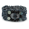 Hematite Coloured Glass Bead Flex Bracelet with Shells - up 20cm L
