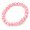 8mm Light Pink Pearl Style Single Strand Bead Flex Bracelet - 18cm L