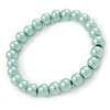 8mm Pale Green Pearl Style Single Strand Bead Flex Bracelet - 18cm L