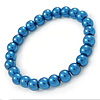 8mm Cobalt Blue Pearl Style Single Strand Bead Flex Bracelet - 18cm L