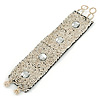 Handmade Boho Style Antique White Glass Bead with Clear Crystals Wristband Bracelet - 18cm L/ 2cm Ext