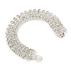 Statement 4 Row Austrian Crystal Bracelet with Tongue Clasp In Silver Tone - 17cm L