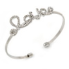 Delicate Clear Crystal 'Love' Cuff Bangle Bracelet In Silver Tone - 19cm Adjustable
