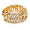 Statement 9 Row Clear Austrian Crystal Domed Bracelet with Tongue Clasp In Gold Plating - 20cm L