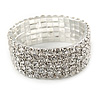 5 Row Clear Austrian Crystal Flex Bracelet In Silver Plating - up to 20cm L