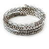 Handmade Metallic Silver/ Hematite Glass, Acrylic Bead Coiled Flex Bangle Bracelet - Adjustable