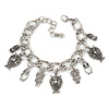 Vintage Inspired Owl Charm with Chunky Chain Bracelet In Silver Tone - 17cm L/ 4cm Ext