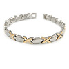 Two Tone Plated Alloy Metal Oval and Cross Motif Ladies Magnetic Bracelet - 19cm L (Large)