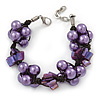 Purple Shell Nugget, Faux Pearl Bead Cluster Bracelet - 16cm L/ 3cm Ext - For Smaller Wrists