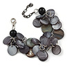 2 Row Dark Grey Coin Shell Bead Bracelet - 18cm L/ 5cm Ext