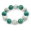 Green/ White Cracked Effect Wood Bead Flex Bracelet - 19cm L