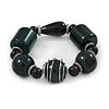 Chunky Dark Green/ Black Resin Bead Flex Bracelet - 18cm L