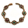 Vintage Inspired Turkish Style Floral Bracelet In Bronze Tone (Green/ Ox Blood) - 17cm L