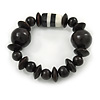 Black Wood and Resin Bead Stretch Bracelet - 18cm L