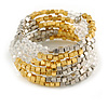 Multistrand Acrylic Bead Coiled Flex Bracelet In Silver, Gold, Transparent - Adjustable