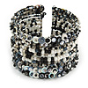 Bohemian Beaded Cuff Bangle with Sequin (Black/ White/ Peacock) - Adjustable