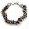 Grey/ Bronze Glass Bead and Semiprecious Stone Twisted Strand Bracelet - 19cm L