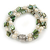 3 Strand Freshwater Pearl, Green Shell Nugget Flex Bracelet - 20cm L