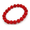 10mm Red Acrylic Single Strand Bead Flex Bracelet - 18cm L