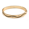 Gold Plated Oval Bangle Bracelet with Clear Crystal Accent - 18cm L