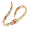 Gold Plated Clear Crystal 'Parallel Paths' Hinged Bangle Bracelet - 19cm L