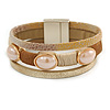 Stylish Gold Caramel Faux Leather with Glass Bead Detailing Magnetic Bracelet In Matt Gold Finish - 18cm L