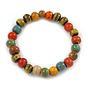 8mm Multicoloured Ceramic Round Bead Stretch Bracelet - 17cm L