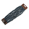 Anthracite/ Hematite Glass Bead Multistrand Flex Bracelet With Wooden Closure - 19cm L