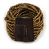 Bronze Gold Glass Bead Multistrand Flex Bracelet With Wooden Closure - 19cm L