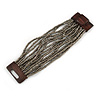 Anthracite Grey Glass Bead Multistrand Flex Bracelet With Wooden Closure - 19cm L