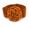 Statement Beaded Flower Stretch Bracelet In Burnt Orange - 18cm L - Adjustable