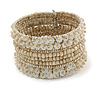 Bohemian Beaded Cuff Bangle with Sequin (Antique White) - Adjustable