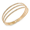 Delicate 3 Strand Clear Crystal Flex Cuff Bracelet in Gold Tone Metal - Adjustable