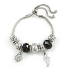 Trendy Glass, Crystal, Metal Bead Charm Chain Bracelet In Silver Tone (White/ Red) - 15cm L/ 3cm Ext