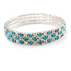 Aqua/ Clear Flex Bracelet in Silver Tone - 17cm L