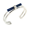 Rhodium Plated with Sodalite Central Stone Cuff Bangle Bracelet - 17cm Long