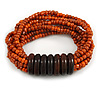Multistrand Dusty Orange Glass Bead with Wooden Rings Flex Bracelet - Medium
