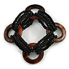 Multistrand Black Glass Bead with Wooden Rings Flex Bracelet - Medium