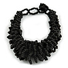 Chunky Glass Beads and Semiprecious Stone Bracelet In Black - 18cm Long