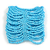 Wide Light Blue Glass Bead Flex Bracelet - Large - up to 22cm wrist
