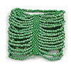 Wide Apple Green Glass Bead Flex Bracelet - Large - up to 22cm wrist