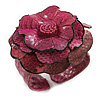 Statement Fuchsia Pink Snake Print Leather Flower Flex Cuff Bangle Bracelet - Adjustable