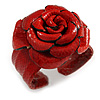 Statement Red Snake Print Leather Rose Flower Flex Cuff Bangle Bracelet - Adjustable